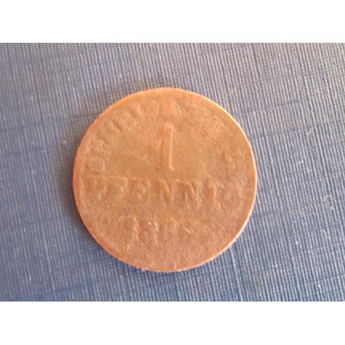 Монета 1 пфенниг Германия Гессен-Дармштадт 1865 как есть