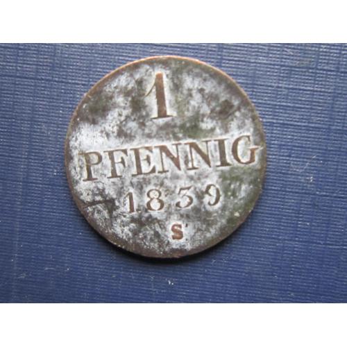 Монета 1 пфенниг Германия Королевство Гановер 1839 S Эрнст Август
