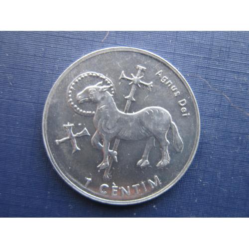 Монета 1 сантим Андорра 2002 фауна лошадь конь