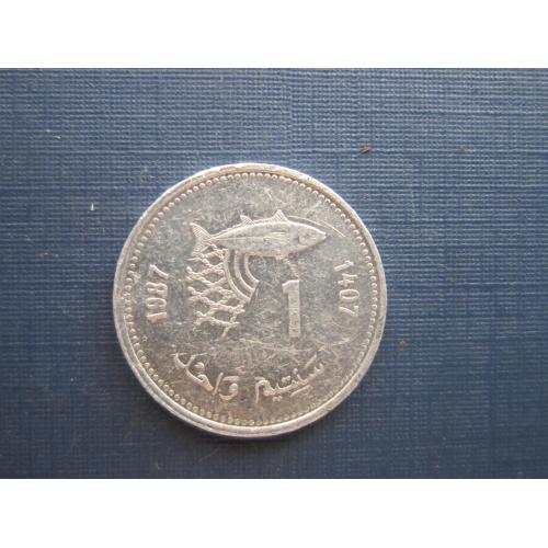 Монета 1 сантим Марокко 1987 ФАО фауна рыба нечастый