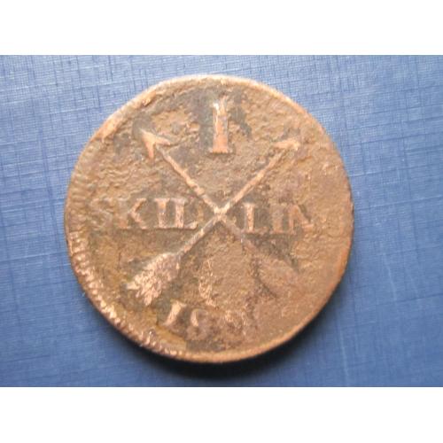 Монета 1 скиллинг Швеция 1802-1805 Густав IV Адольф тяжеловесная