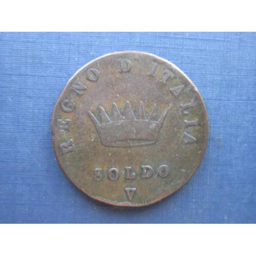 Монета 1 сольдо Италия 1808 V Венеция Наполеон Бонапарт