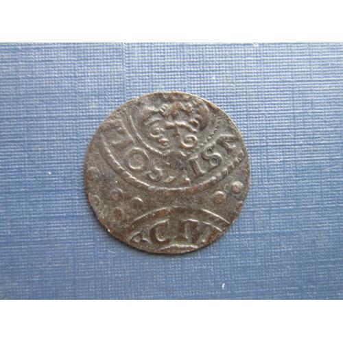 Монета 1 солид Польша Швеция 1643-1654 Кристина Ваза серебро значительный сдвиг штампа состояние