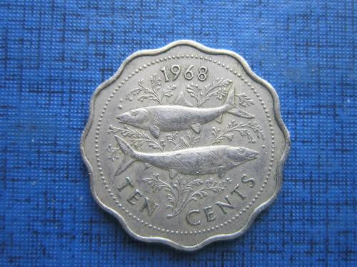 Монета 10 центов Багамские острова Багамы Британские 1968 фауна рыбы нечастая