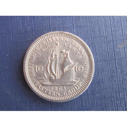 Монета 10 центов Британские Карибские территории 1961 корабль парусник