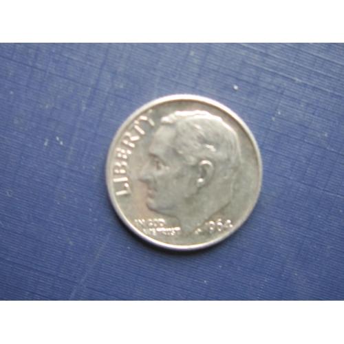 Монета 10 центов дайм США 1964 серебро