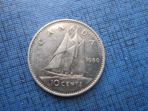 Монета 10 центов Канада 1980 корабль парусник яхта