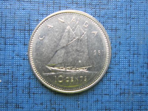 Монета 10 центов Канада 1981 корабль парусник яхта