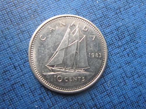 Монета 10 центов Канада 1983 корабль парусник яхта