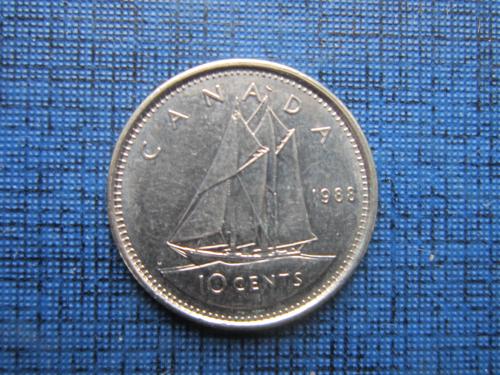 Монета 10 центов Канада 1988 корабль парусник яхта