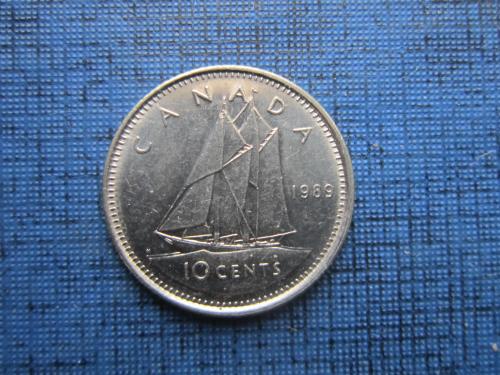 Монета 10 центов Канада 1989 корабль парусник яхта