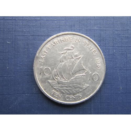 Монета 10 центов Карибские штаты 1981 корабль парусник