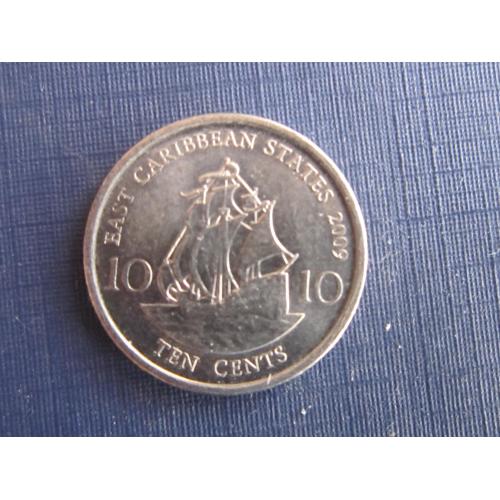 Монета 10 центов Карибские штаты 2009 корабль парусник