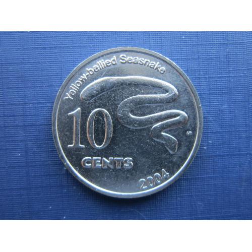 Монета 10 центов Кокосовые (Килинг) острова 2004 фауна морская змея