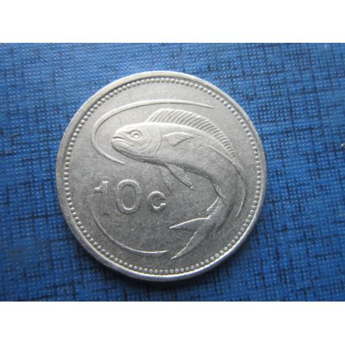 Монета 10 центов Мальта 1986 фауна рыба корабль лодка