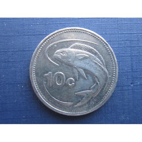 Монета 10 центов Мальта 1991 фауна рыба