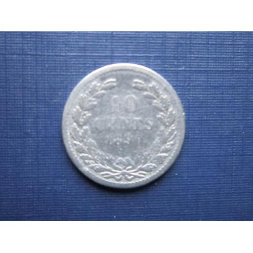 Монета 10 центов Нидерланды 1890 Вильгельм III серебро