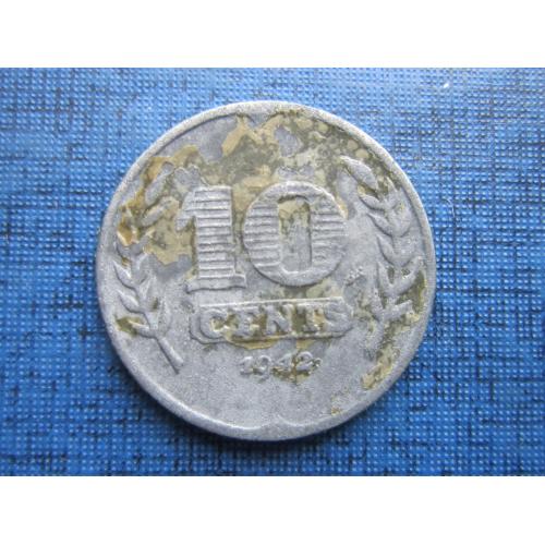 Монета 10 центов Нидерланды 1942