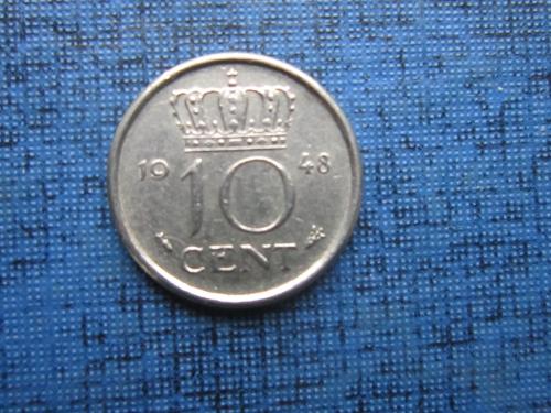Монета 10 центов Нидерланды 1948