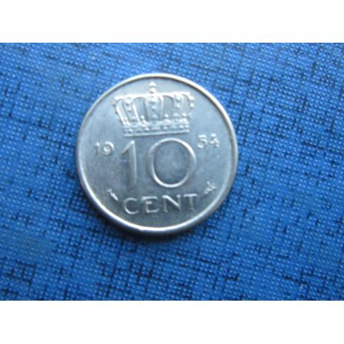 Монета 10 центов Нидерланды 1954