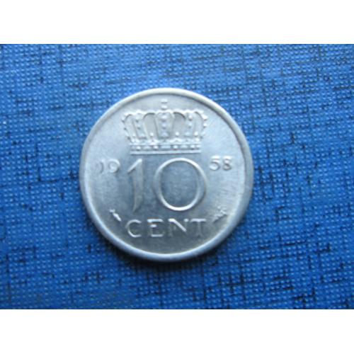 Монета 10 центов Нидерланды 1958