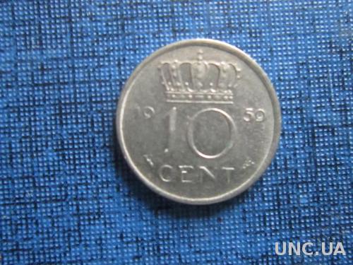 Монета 10 центов Нидерланды 1959
