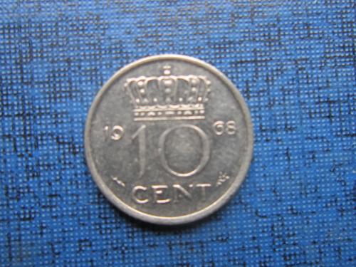 Монета 10 центов Нидерланды 1968