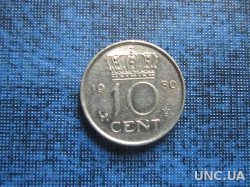 Монета 10 центов Нидерланды 1980

