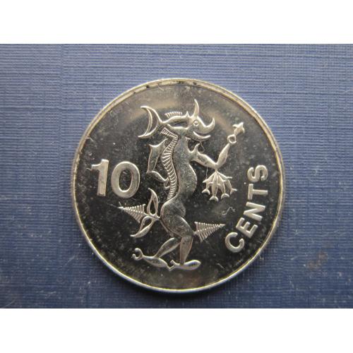 Монета 10 центов Соломоновы острова Британские 2005 фауна дракон