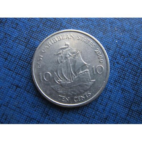 Монета 10 центов Восточно-Карибские штаты 2000 корабль парусник