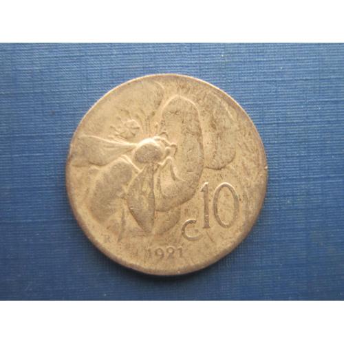 Монета 10 чентезими Италия 1921 фауна пчела