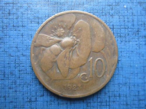 Монета 10 чентезими Италия 1923 фауна пчела