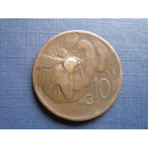 Монета 10 чентезими Италия 1927 фауна пчела