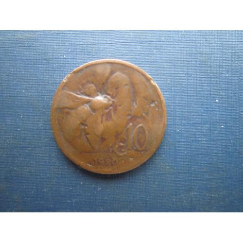 Монета 10 чентезимі Італія 1920 фауна бджола