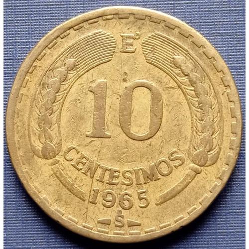 Монета 10 чентезимо Чили 1965 фауна птица кондор