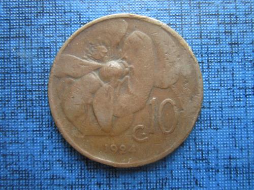 Монета 10 чентезимо Италия 1924 фауна пчела