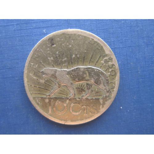 Монета 10 чентезимо Уругвай 1930 фауна пума