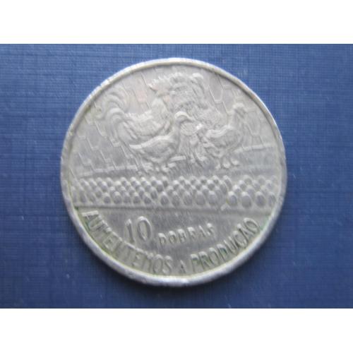 Монета 10 добра Сан Томе и Принсипи 1977 фауна птицы куры утки индюк петух яйца