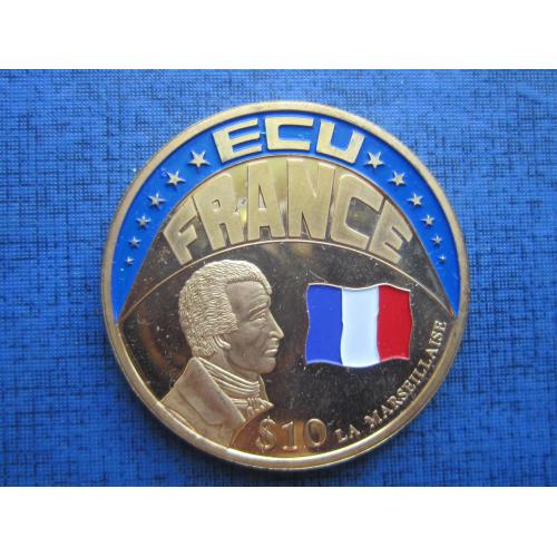 Монета 10 долларов Либерия 2001 Франция экю цветная