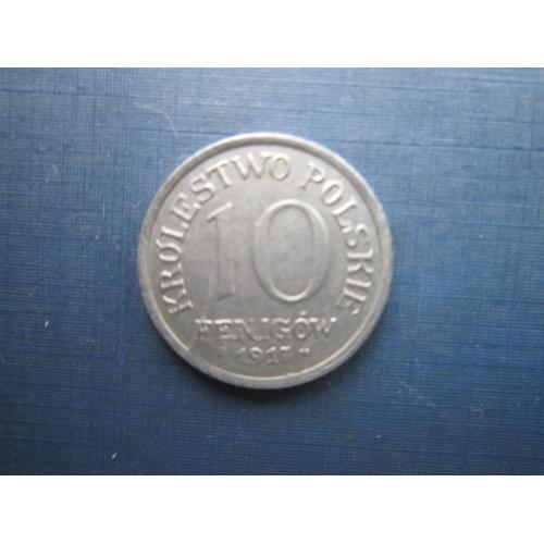Монета 10 фенигов Королевство Польша 1917 F оккупация Германия первая мировая война раскол штампа