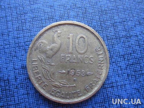монета 10 франков Франция 1953 В фауна петух
