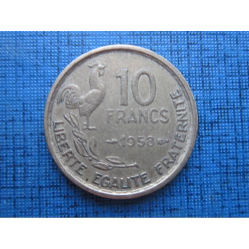 Монета 10 франков Франция 1958 фауна петух нечастый год