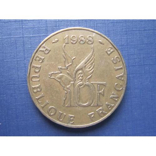 Монета 10 франков Франция 1988 Ролан Гаррос самолёт Авиация