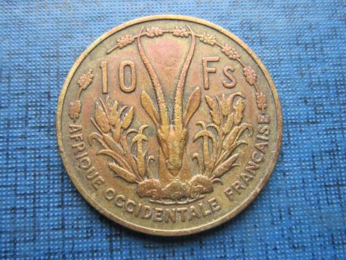 Монета 10 франков Французская Африка 1956 фауна антилопа