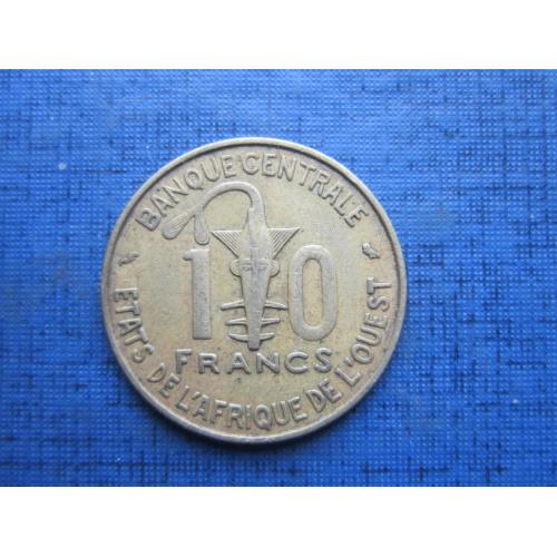Монета 10 франков КФА 1974 Западная Африка фауна антилопа рыба