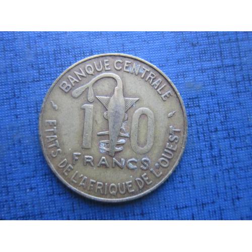 Монета 10 франков КФА 1991 Западная Африка фауна рыба колодец