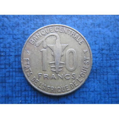 Монета 10 франков КФА 1997 Западная Африка фауна рыба колодец