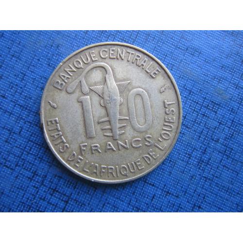Монета 10 франков КФА Западная Африка 1975 фауна рыба антилопа