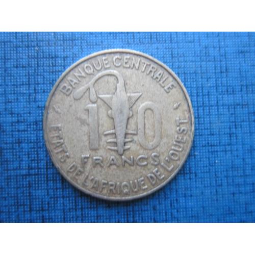 Монета 10 франков КФА Западная Африка 1976 фауна рыба антилопа