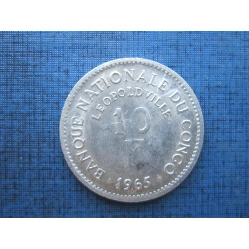 Монета 10 франков Конго-Леопольдвиль 1965 фауна лев редкая
